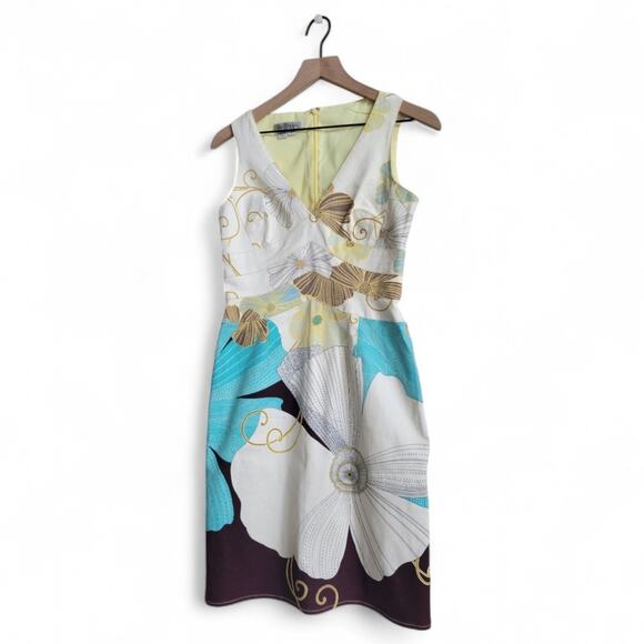 Kay Unger Y2K Floral Sheath Dress Size 4 V-Neck Cotton - Picture 3 of 9